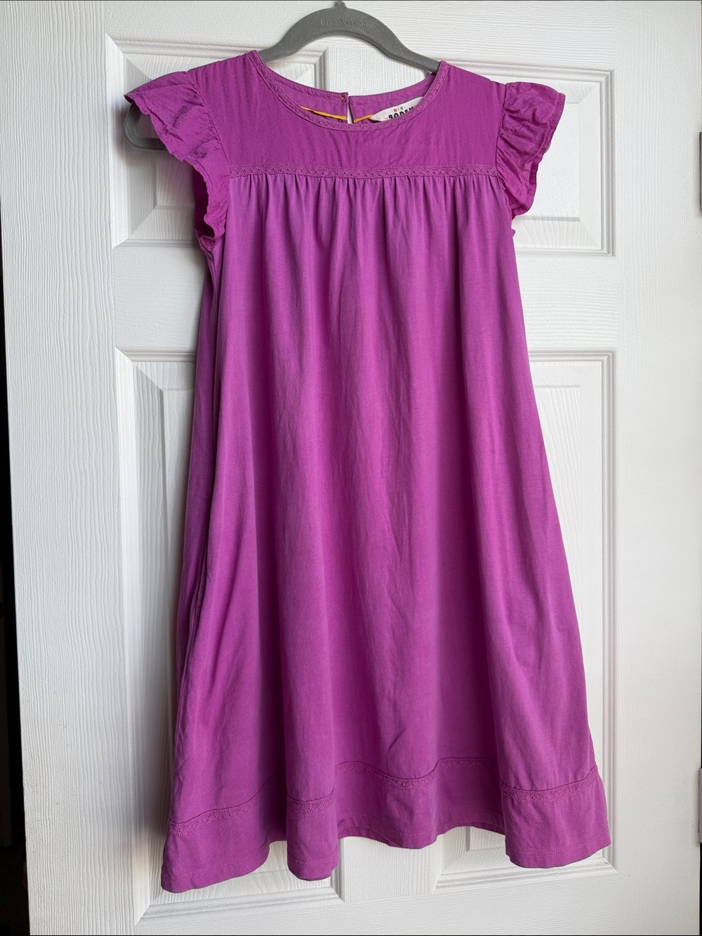 Mini Boden Girls' Bright Fuchsia Ruffle-Sleeve Cotton Dress - size 11-12y